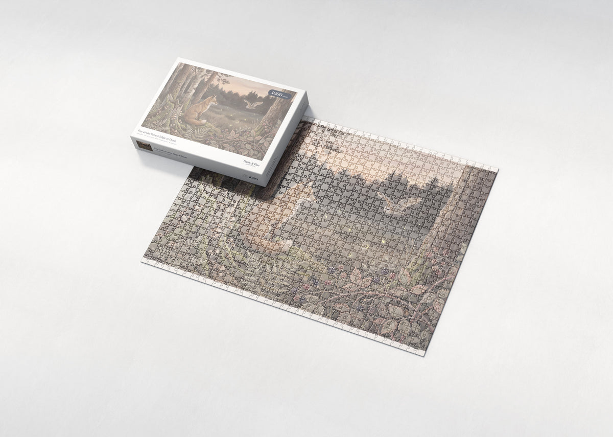Fox at the Forest Edge at Dusk jigsaw puzzle - box and puzzle