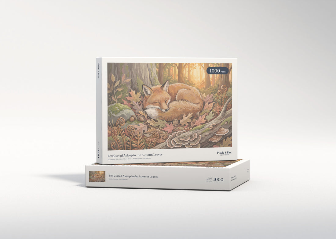 Fox Curled Asleep in the Autumn Leaves jigsaw puzzle - gift box