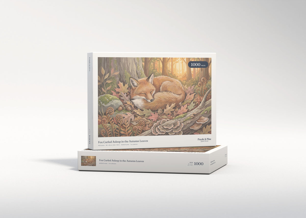 Fox Curled Asleep in the Autumn Leaves jigsaw puzzle - gift box