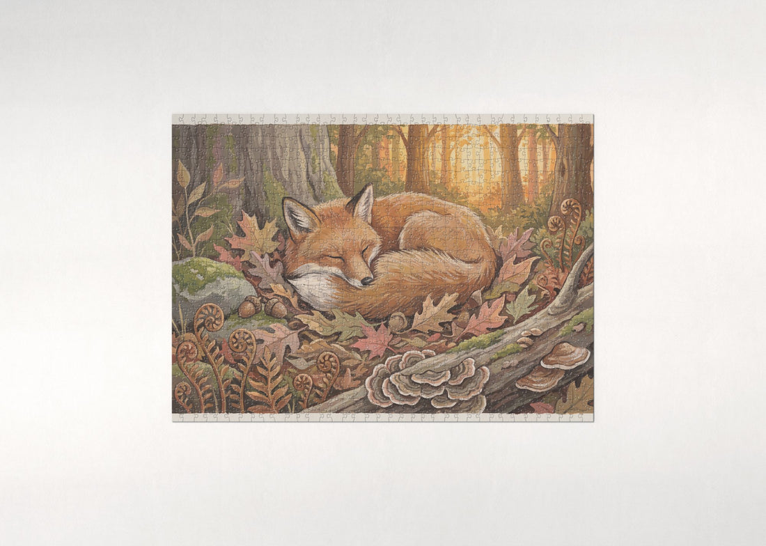 Fox Curled Asleep in the Autumn Leaves jigsaw puzzle - gift box