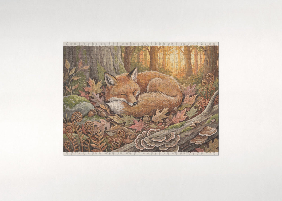 Fox Curled Asleep in the Autumn Leaves jigsaw puzzle - flat puzzle