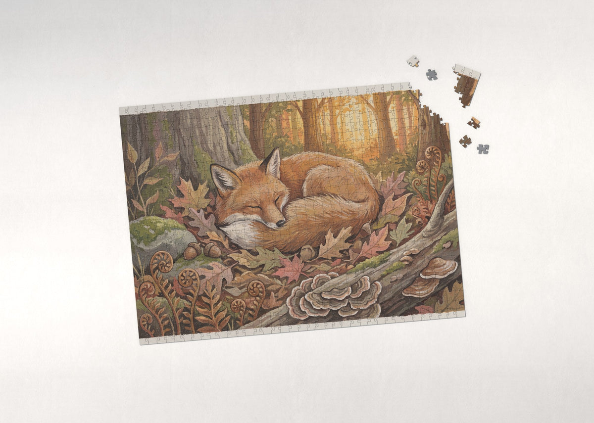 Fox Curled Asleep in the Autumn Leaves jigsaw puzzle - puzzle with loose pieces