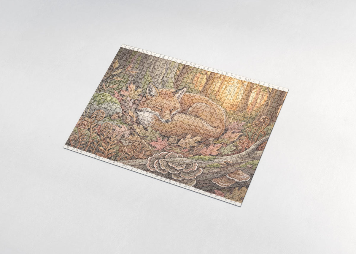 Fox Curled Asleep in the Autumn Leaves jigsaw puzzle - assembled puzzle