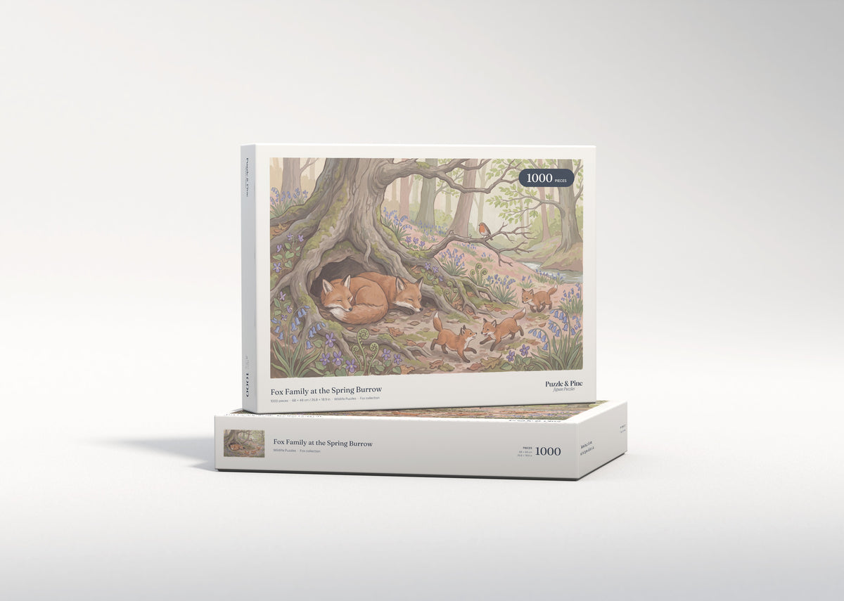 Fox Family at the Spring Burrow jigsaw puzzle - gift box