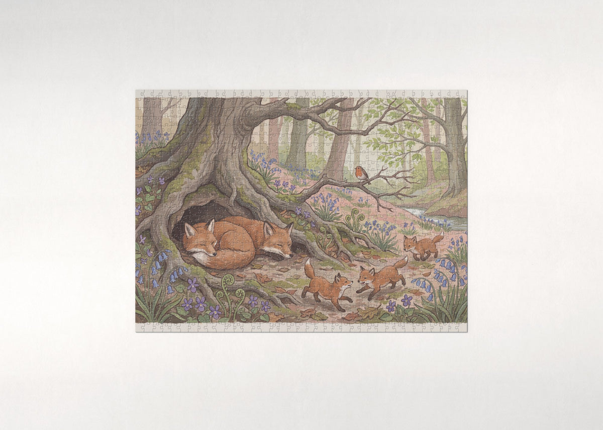 Fox Family at the Spring Burrow jigsaw puzzle - flat puzzle