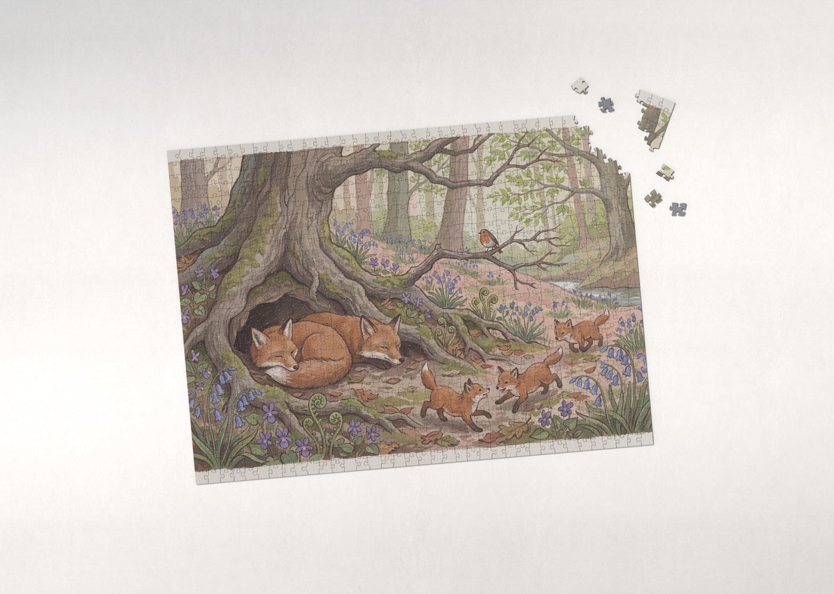 Fox Family at the Spring Burrow jigsaw puzzle - puzzle with loose pieces