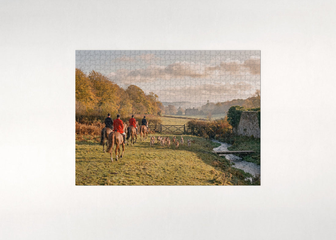 Fox Hunt Riders in the Autumn Countryside jigsaw puzzle - gift box