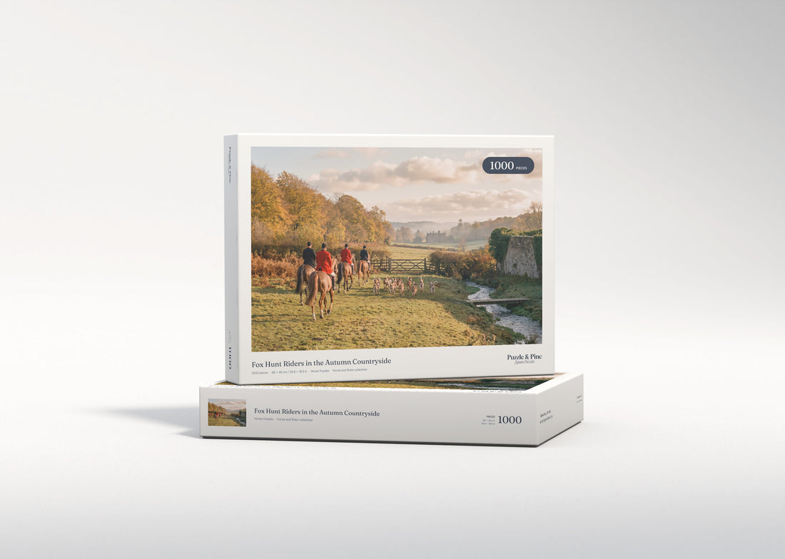 Fox Hunt Riders in the Autumn Countryside jigsaw puzzle - gift box