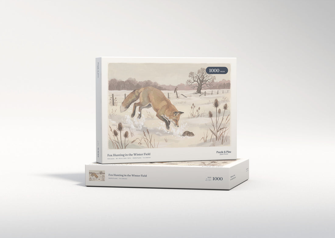 Fox Hunting in the Winter Field jigsaw puzzle - gift box