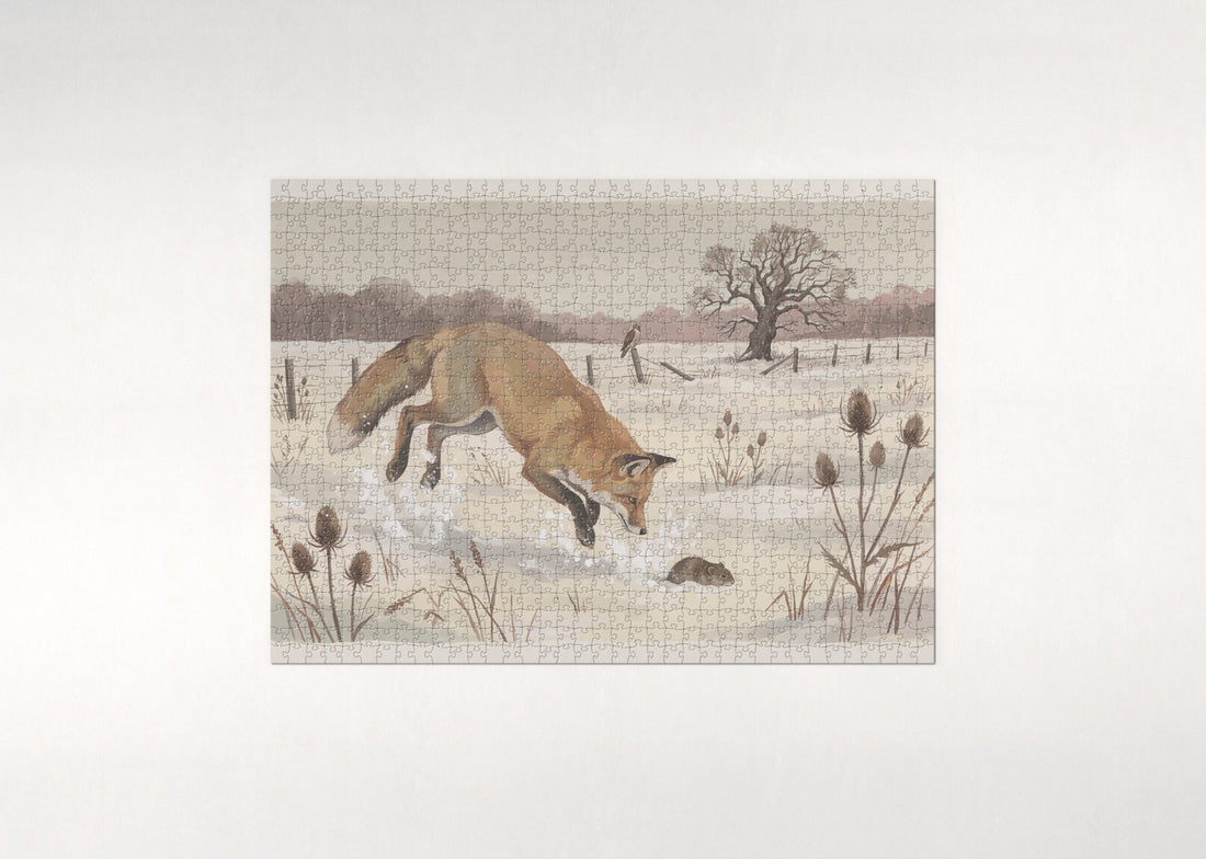 Fox Hunting in the Winter Field jigsaw puzzle - gift box