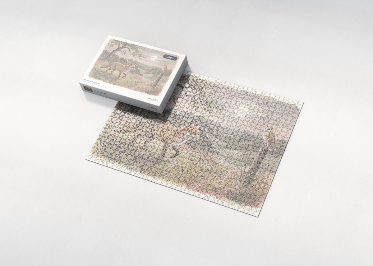 Fox in the Moonlight jigsaw puzzle - box and puzzle