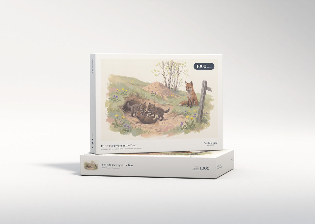 Fox Kits Playing at the Den jigsaw puzzle - gift box