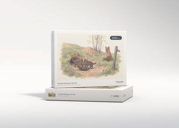 Fox Kits Playing at the Den jigsaw puzzle - gift box
