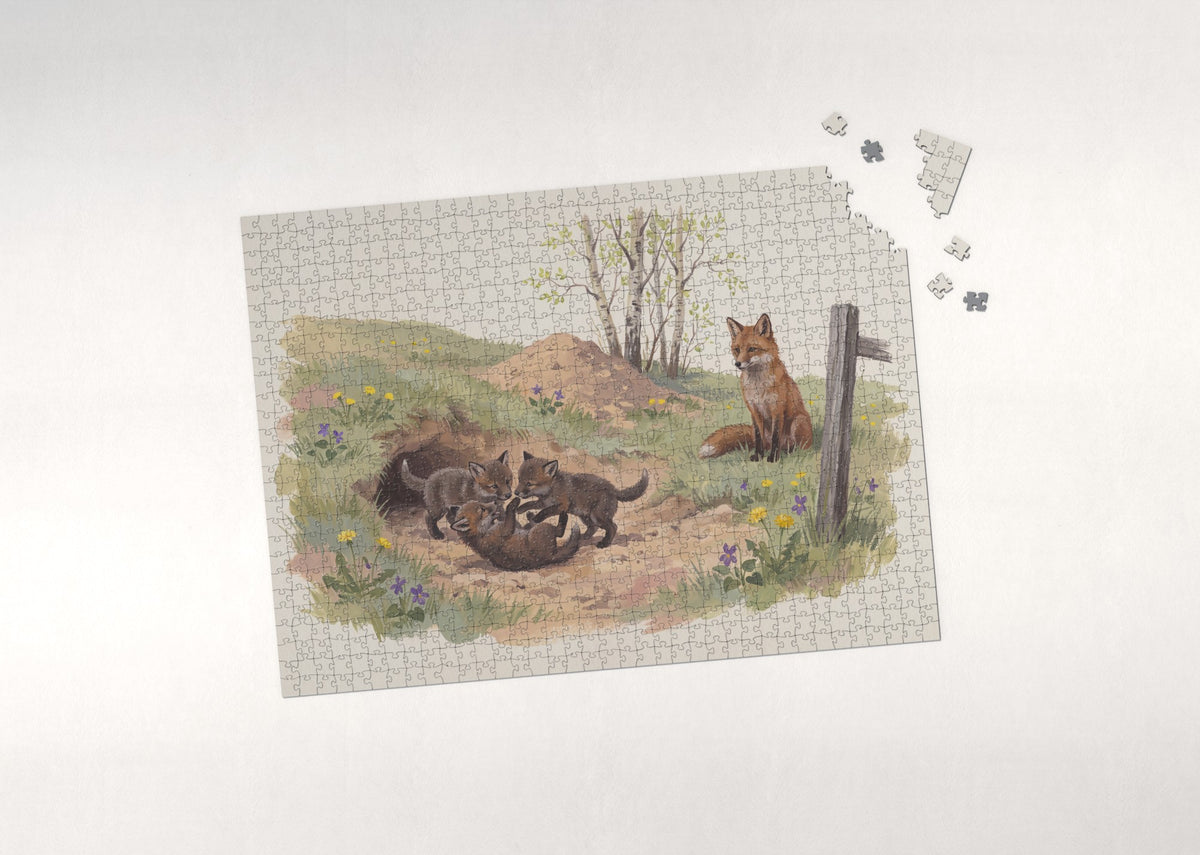 Fox Kits Playing at the Den jigsaw puzzle - puzzle with loose pieces