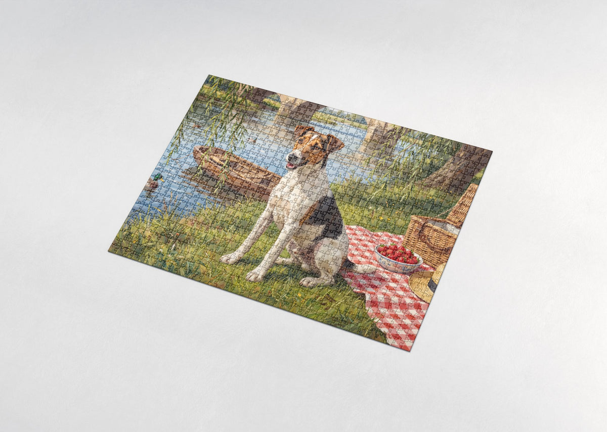 Fox Terrier at the Riverbank Picnic jigsaw puzzle - assembled puzzle