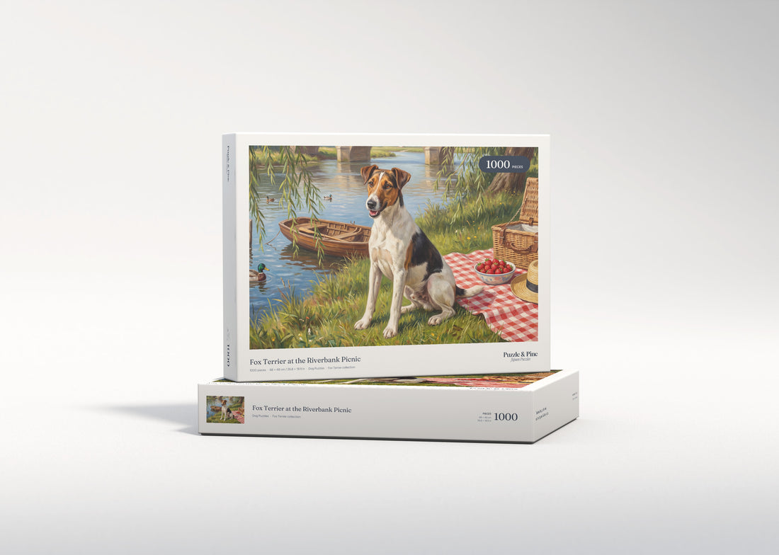 Fox Terrier at the Riverbank Picnic jigsaw puzzle - gift box