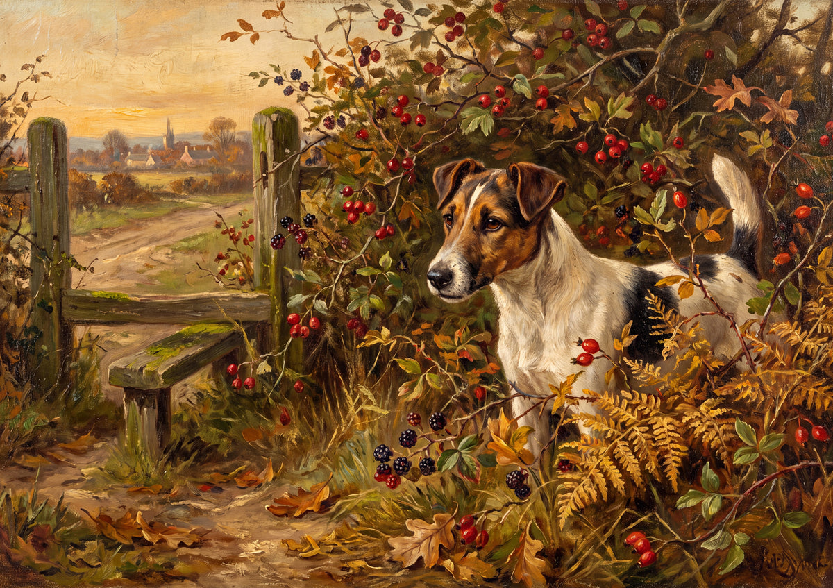 Fox Terrier in the Autumn Hedgerow jigsaw puzzle