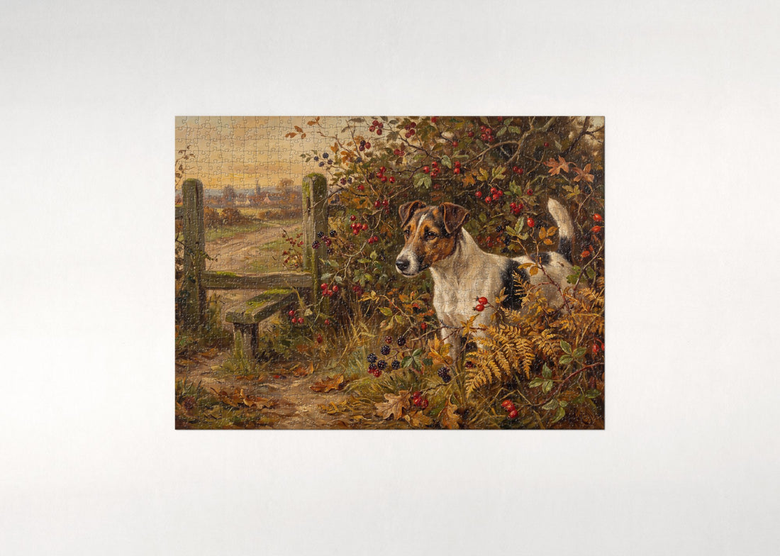 Fox Terrier in the Autumn Hedgerow jigsaw puzzle - gift box