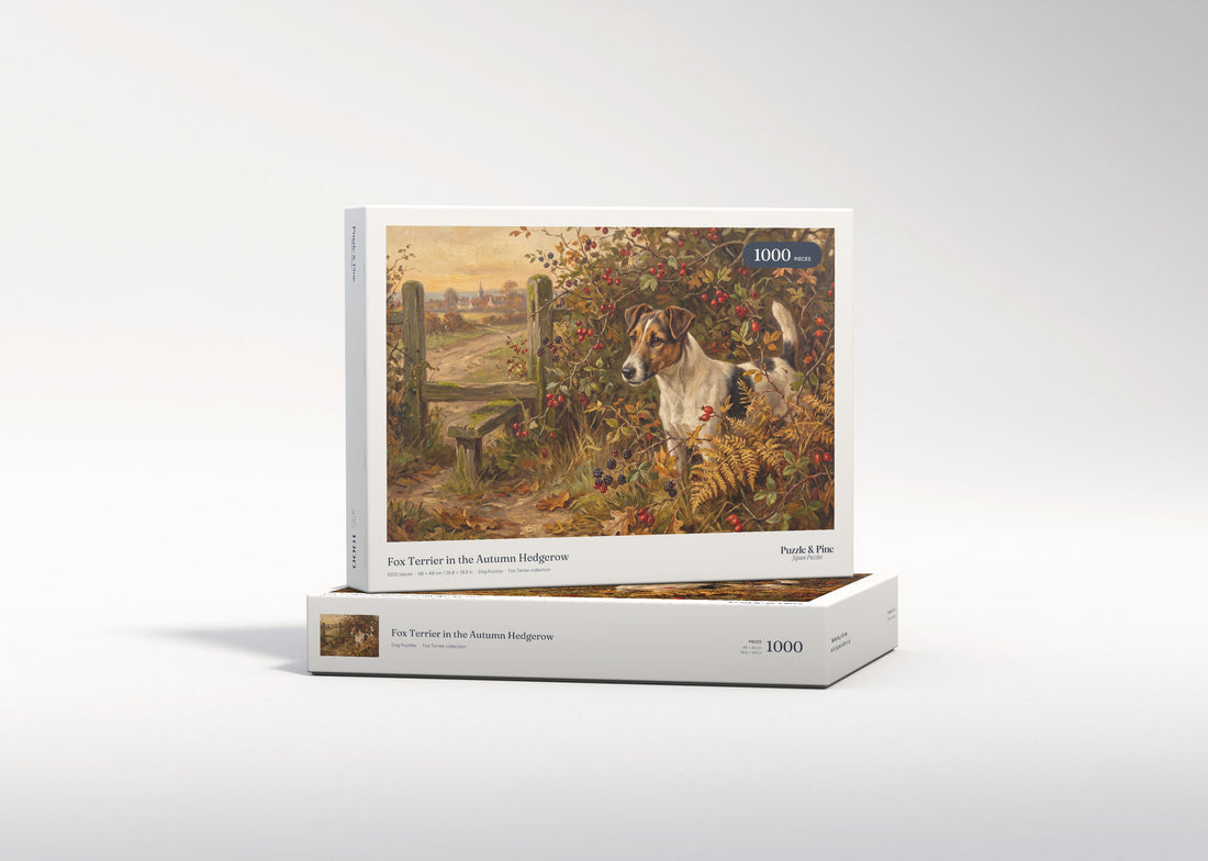 Fox Terrier in the Autumn Hedgerow jigsaw puzzle - gift box