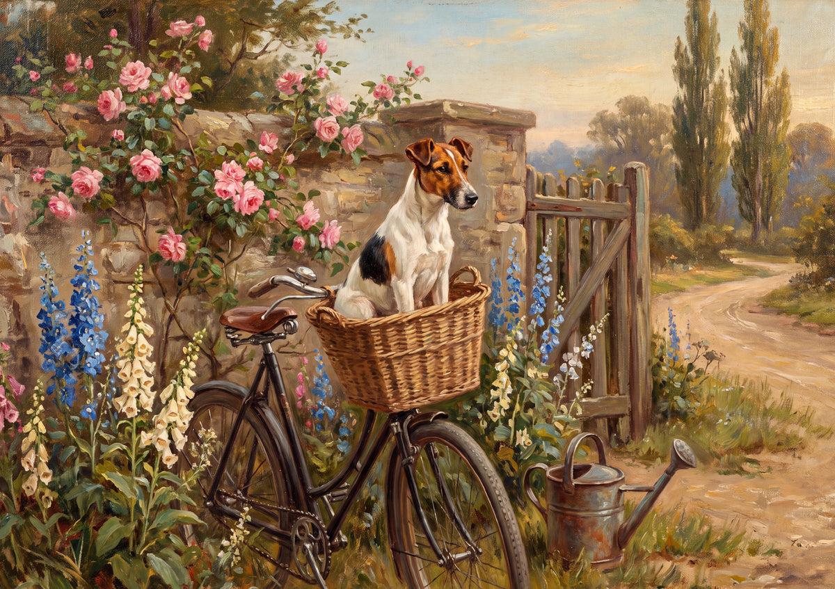 Fox Terrier in the Bicycle Basket jigsaw puzzle
