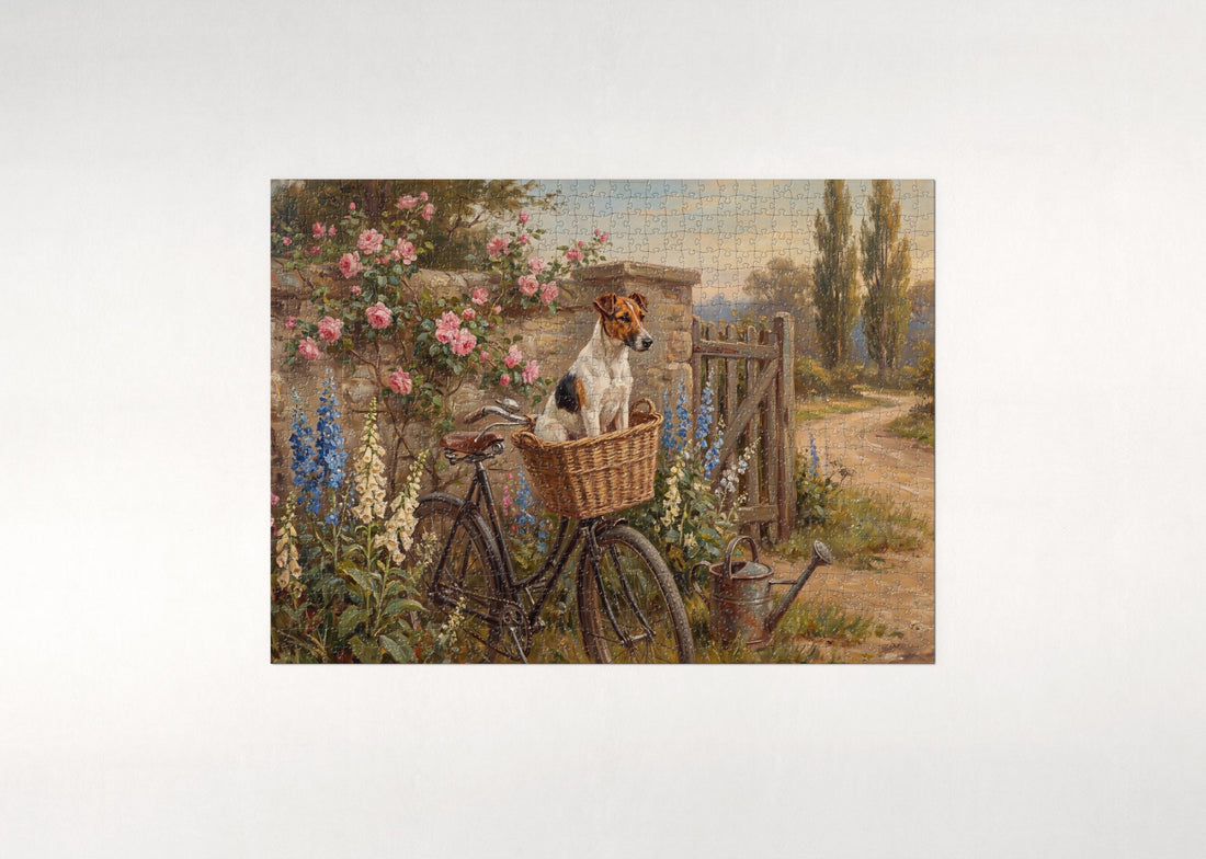 Fox Terrier in the Bicycle Basket jigsaw puzzle - gift box