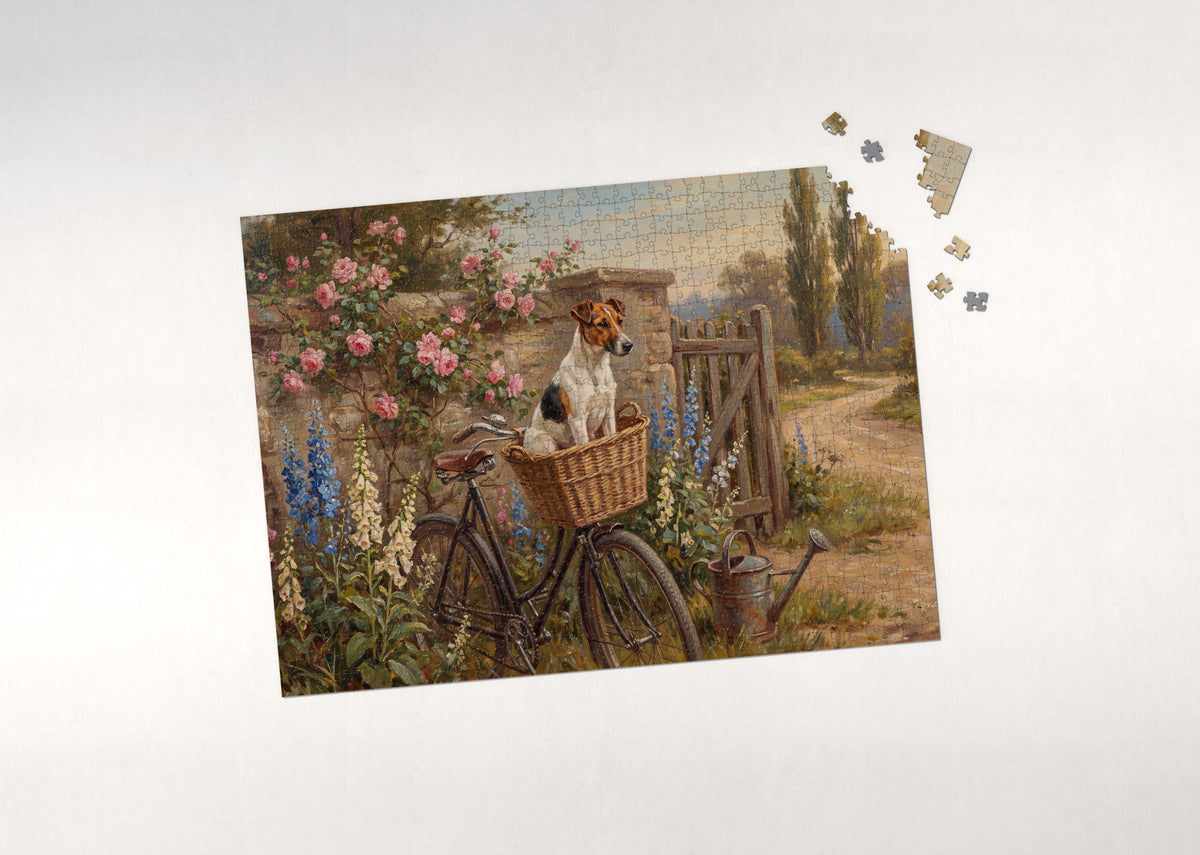 Fox Terrier in the Bicycle Basket jigsaw puzzle - puzzle with loose pieces