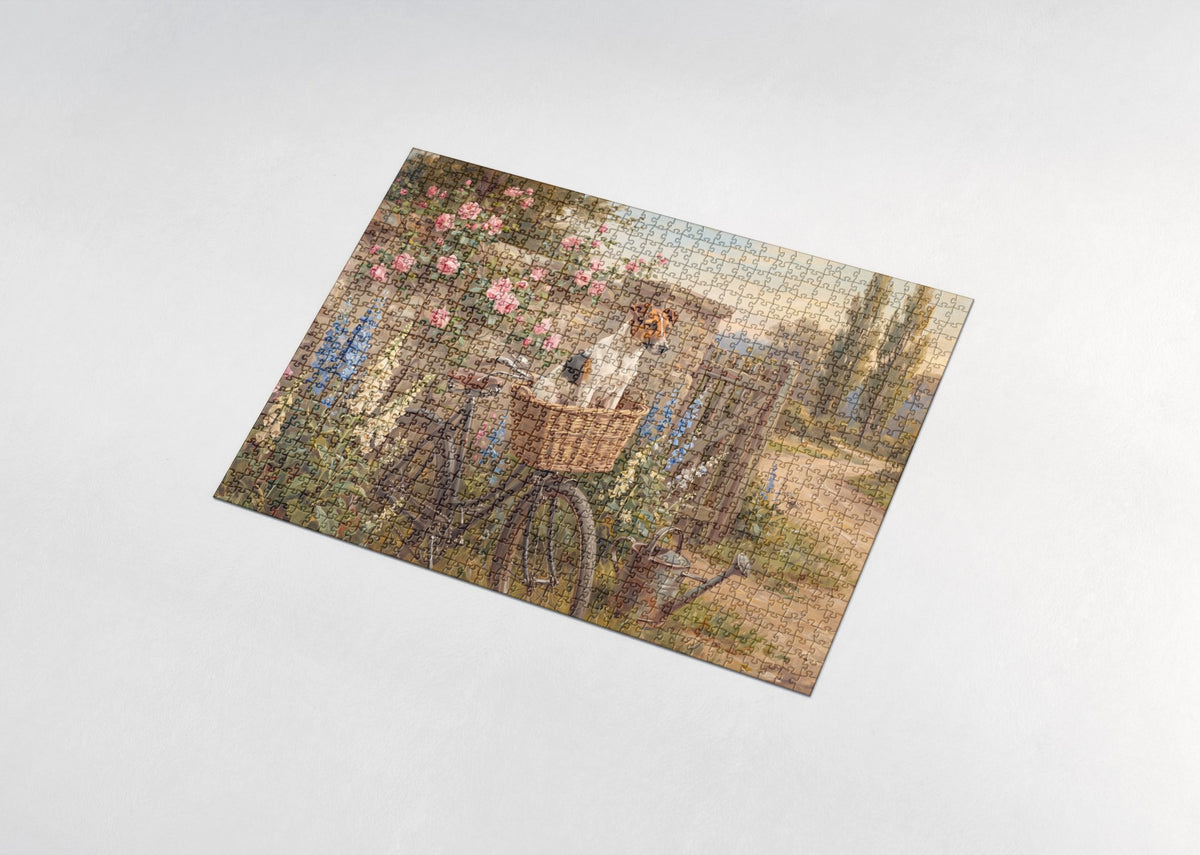 Fox Terrier in the Bicycle Basket jigsaw puzzle - assembled puzzle