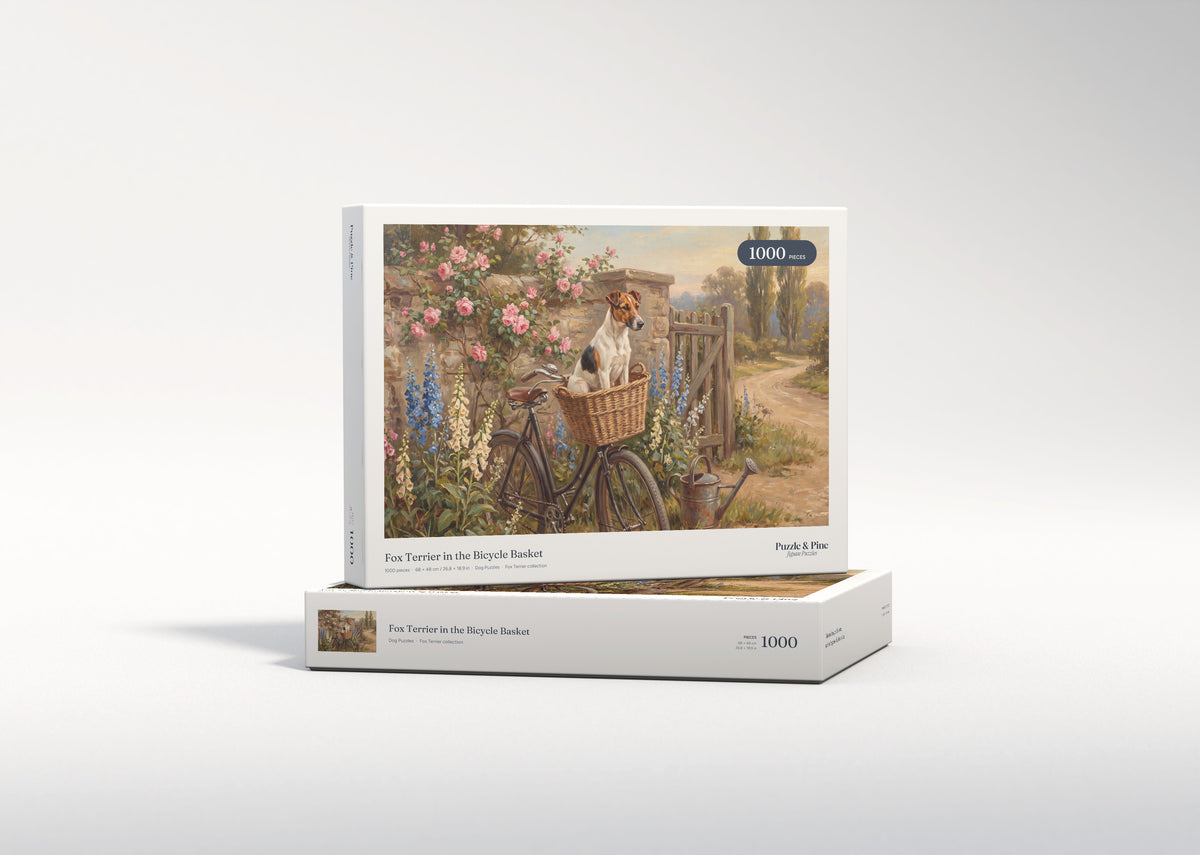 Fox Terrier in the Bicycle Basket jigsaw puzzle - gift box