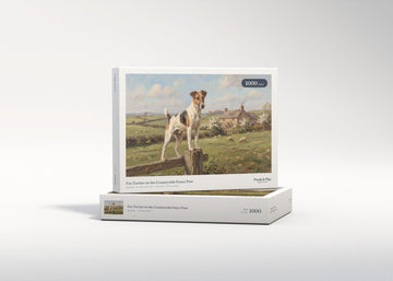 Fox Terrier on the Countryside Fence Post jigsaw puzzle - gift box