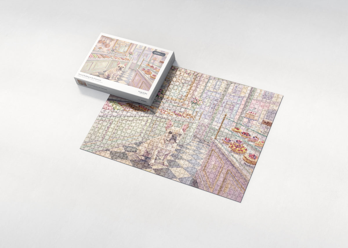 French Bulldog in the Patisserie jigsaw puzzle - box and puzzle