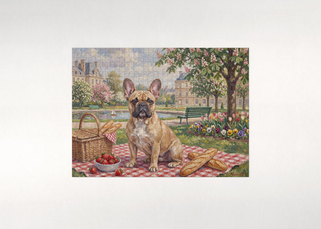 French Bulldog on the City Park Picnic Blanket jigsaw puzzle - gift box