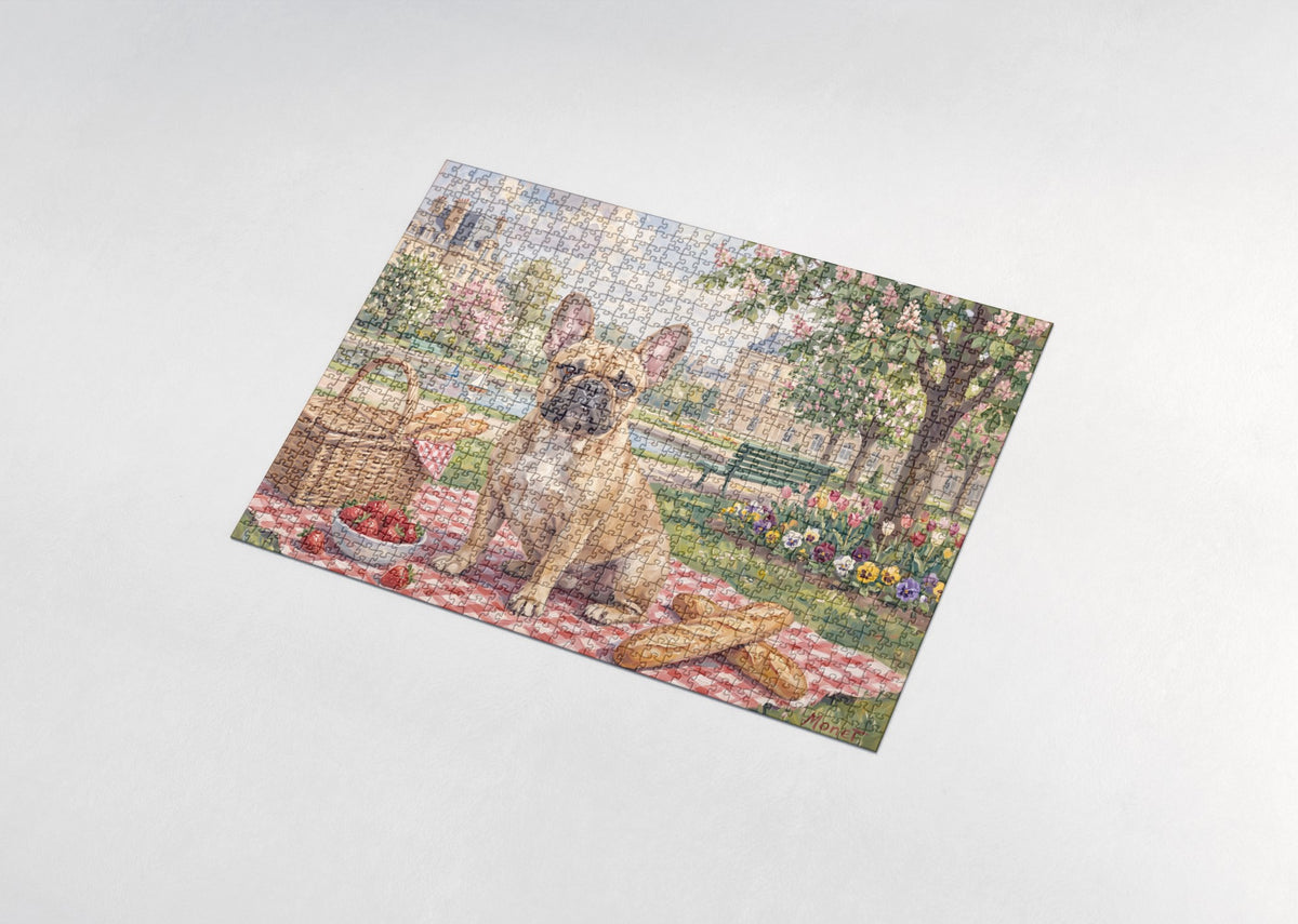 French Bulldog on the City Park Picnic Blanket jigsaw puzzle - assembled puzzle