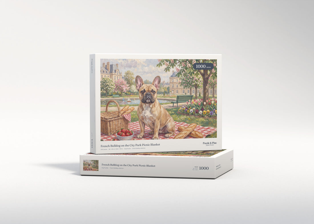 French Bulldog on the City Park Picnic Blanket jigsaw puzzle - gift box