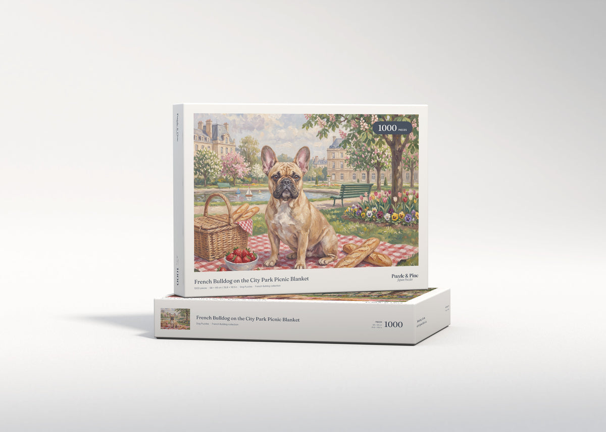 French Bulldog on the City Park Picnic Blanket jigsaw puzzle - gift box