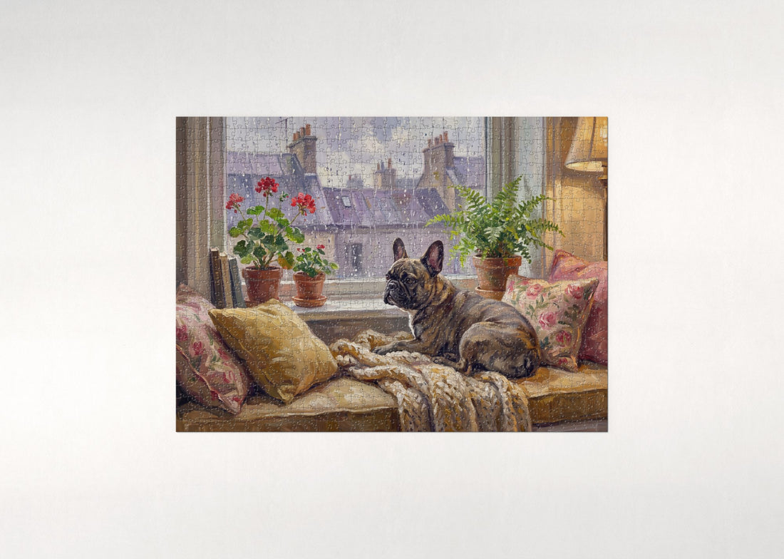 French Bulldog on the Rainy Day Window Seat jigsaw puzzle - gift box