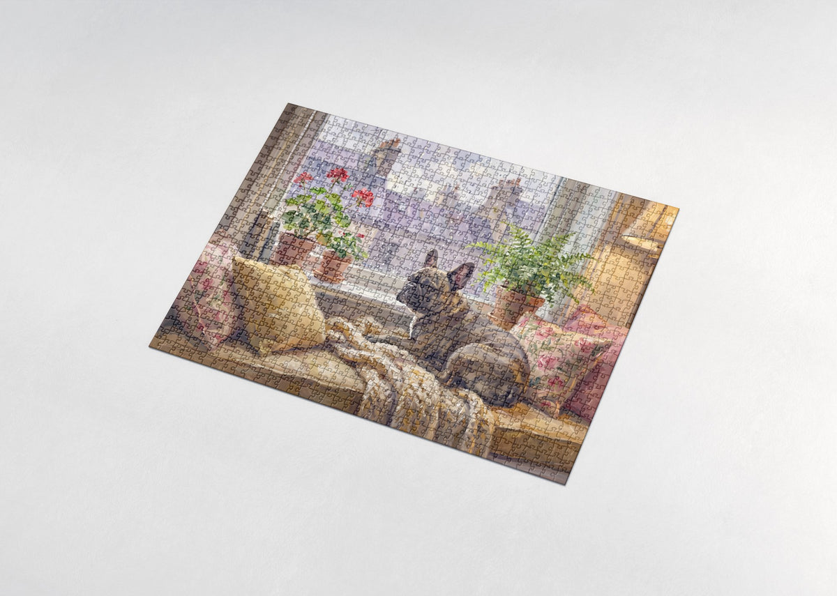 French Bulldog on the Rainy Day Window Seat jigsaw puzzle - assembled puzzle