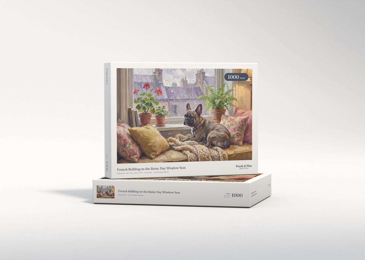 French Bulldog on the Rainy Day Window Seat jigsaw puzzle - gift box
