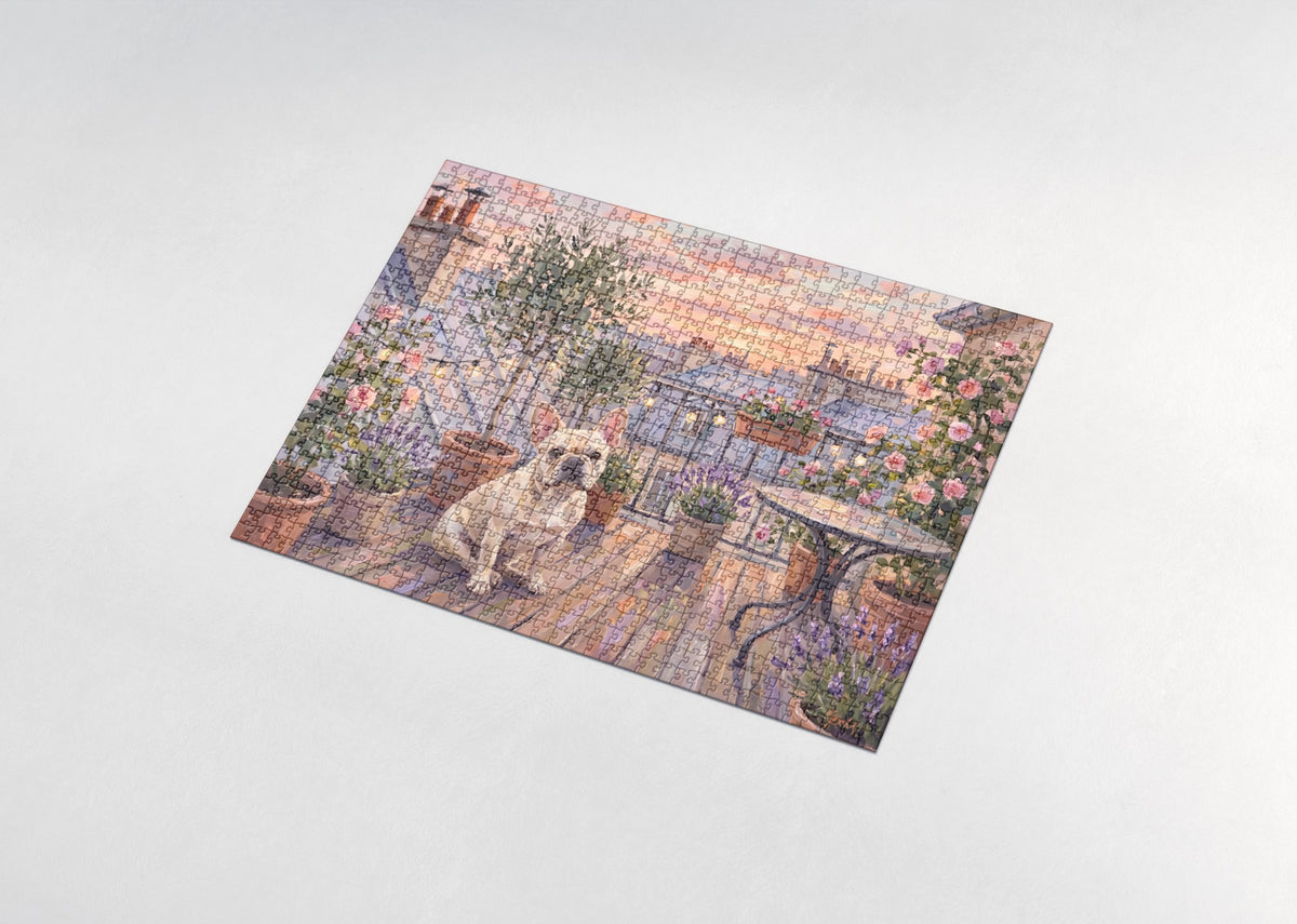 French Bulldog on the Rooftop Garden at Sunset jigsaw puzzle - assembled puzzle