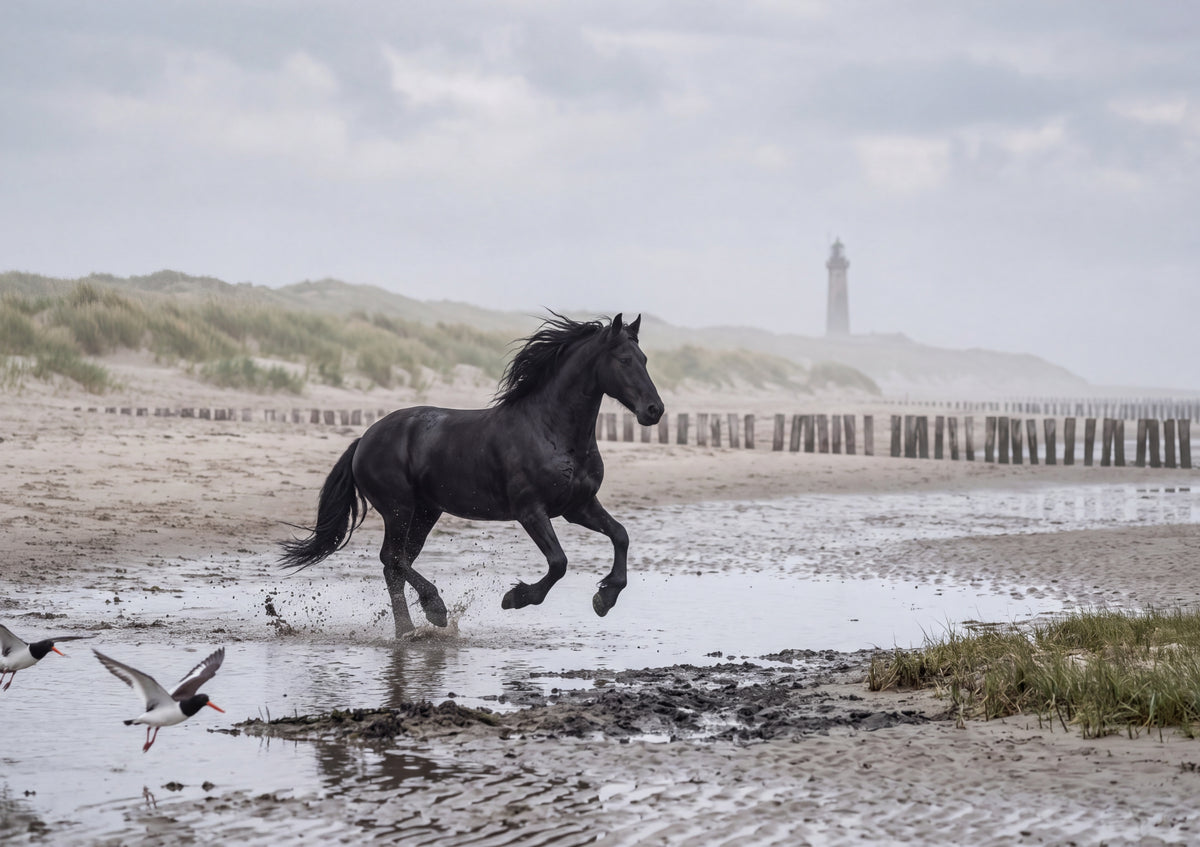 Friesian Galloping the Beach jigsaw puzzle