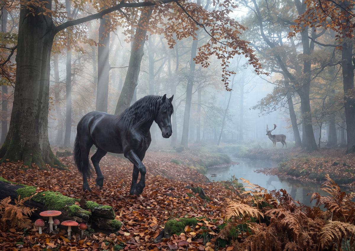 Friesian in the Autumn Forest jigsaw puzzle