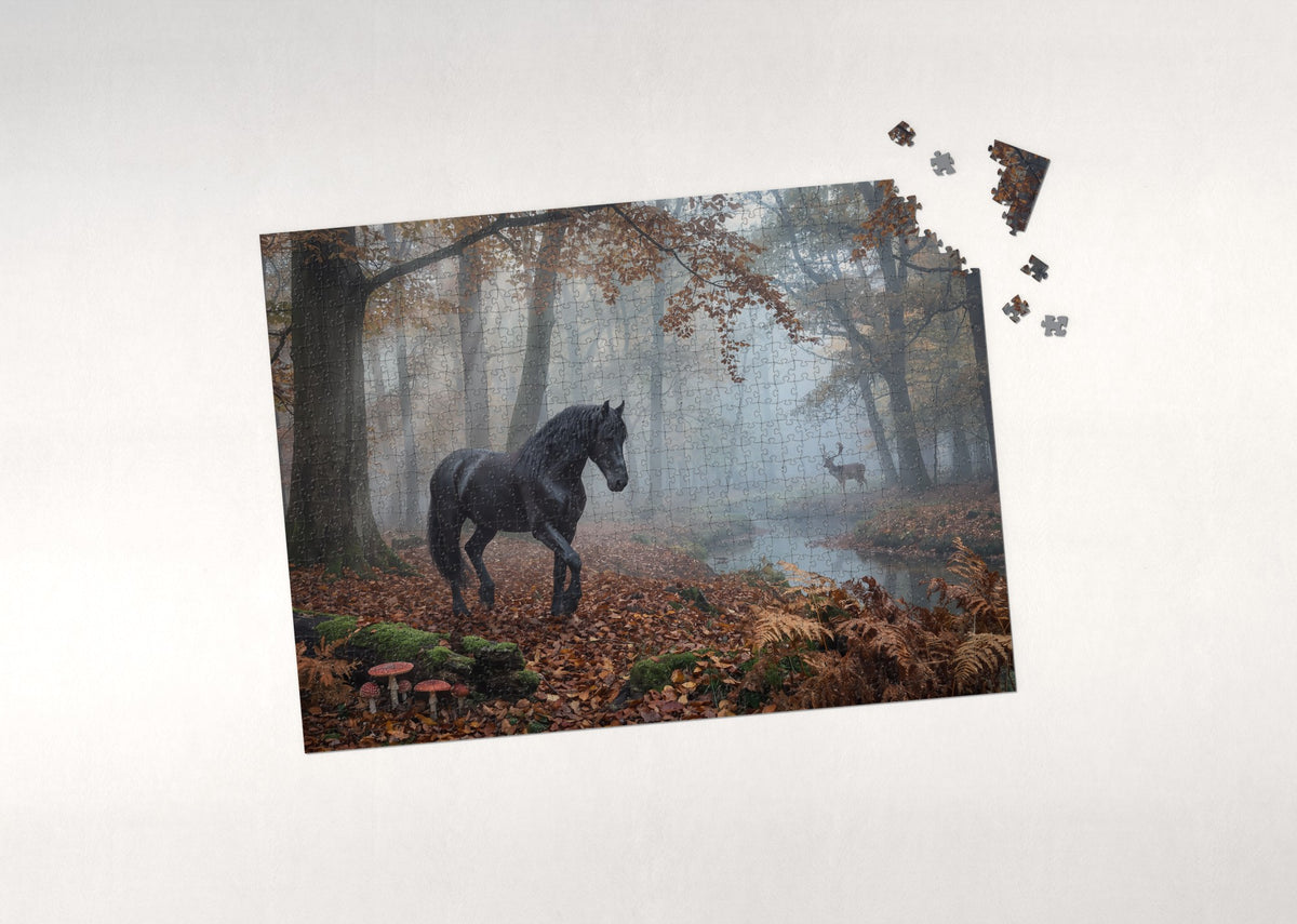 Friesian in the Autumn Forest jigsaw puzzle - puzzle with loose pieces