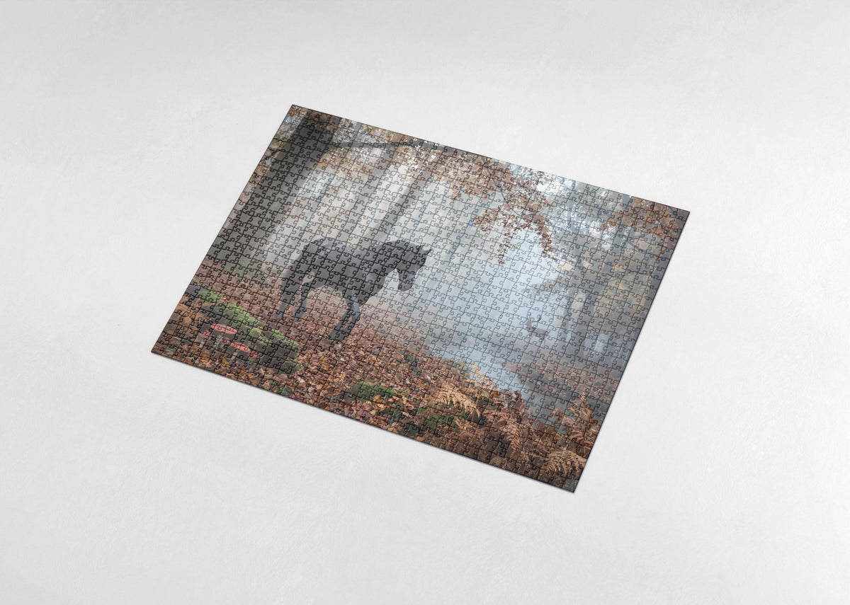 Friesian in the Autumn Forest jigsaw puzzle - assembled puzzle