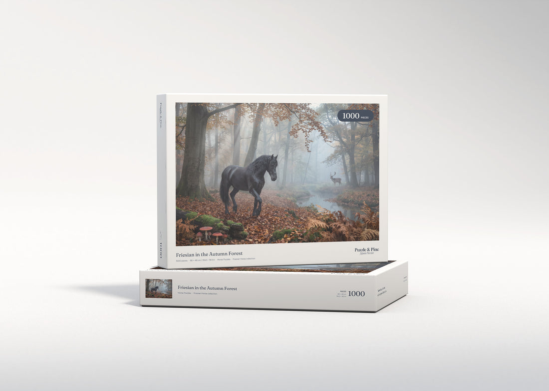 Friesian in the Autumn Forest jigsaw puzzle - gift box