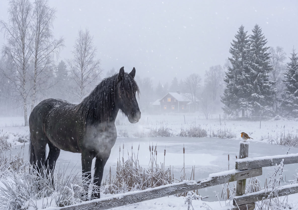 Friesian in the Falling Snow jigsaw puzzle