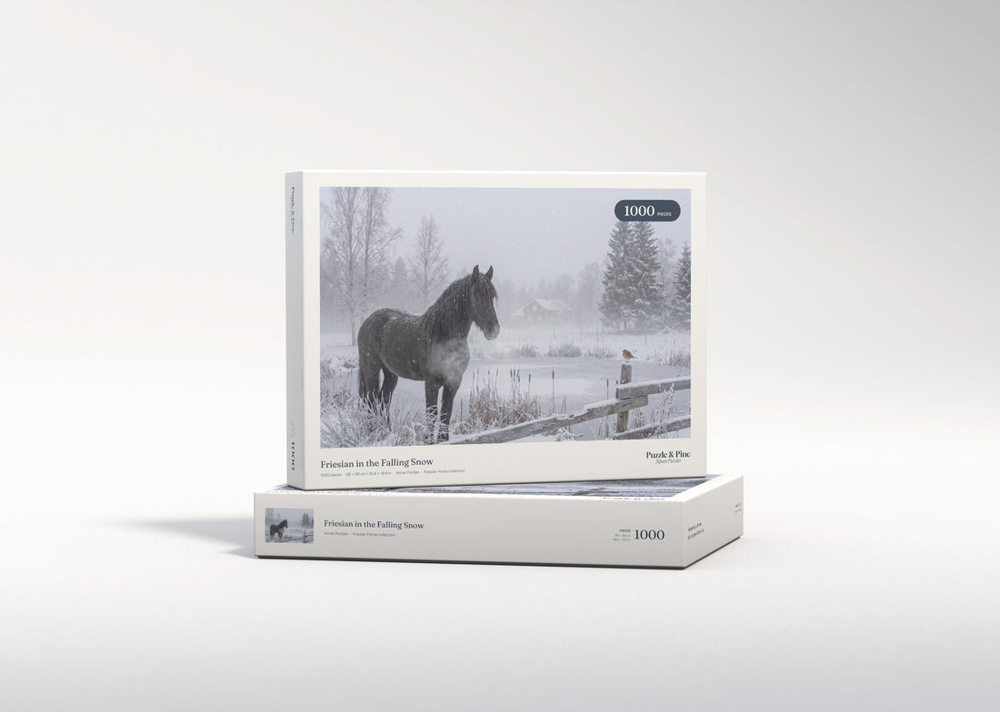 Friesian in the Falling Snow jigsaw puzzle - gift box