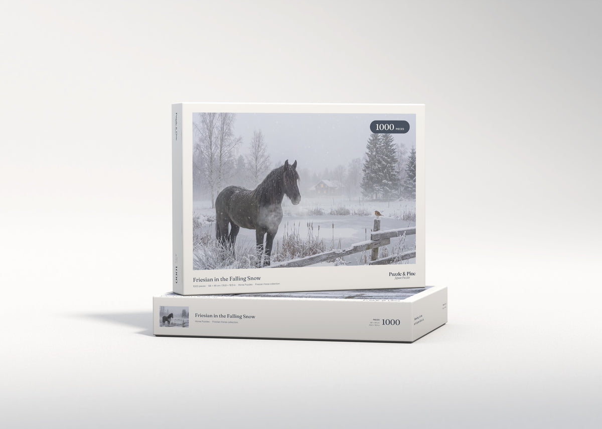 Friesian in the Falling Snow jigsaw puzzle - gift box