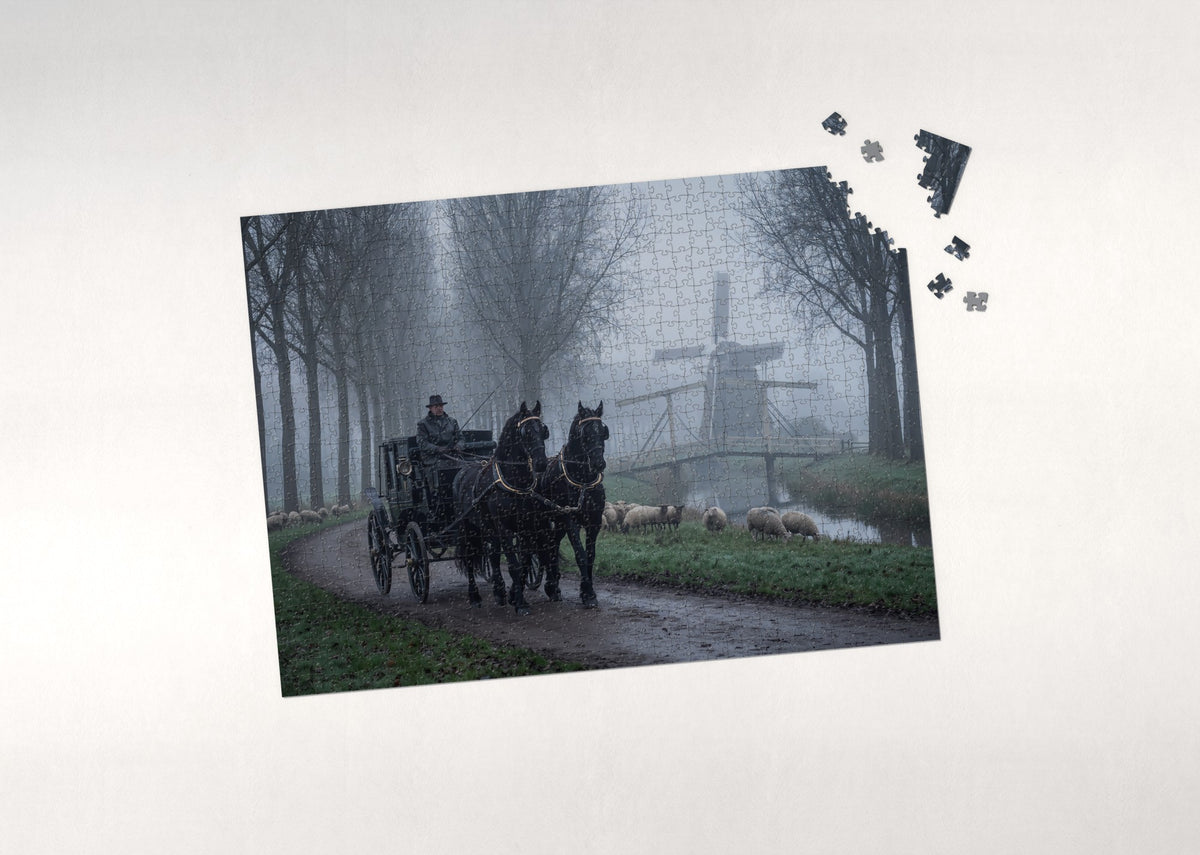 Friesian Pair Pulling the Carriage jigsaw puzzle - puzzle with loose pieces