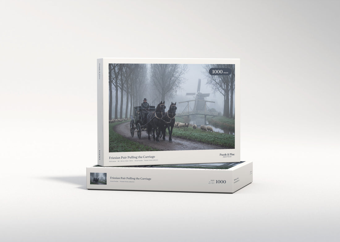 Friesian Pair Pulling the Carriage jigsaw puzzle - gift box