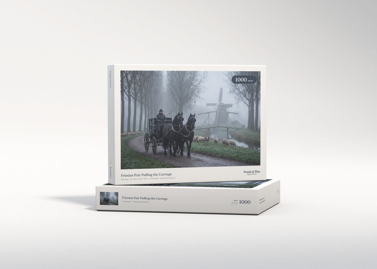 Friesian Pair Pulling the Carriage jigsaw puzzle - gift box