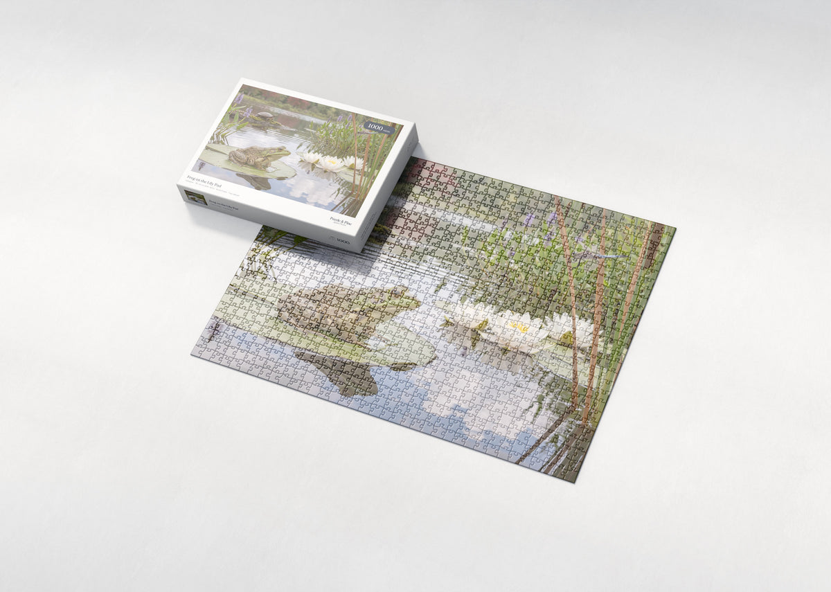 Frog on the Lily Pad jigsaw puzzle - box and puzzle